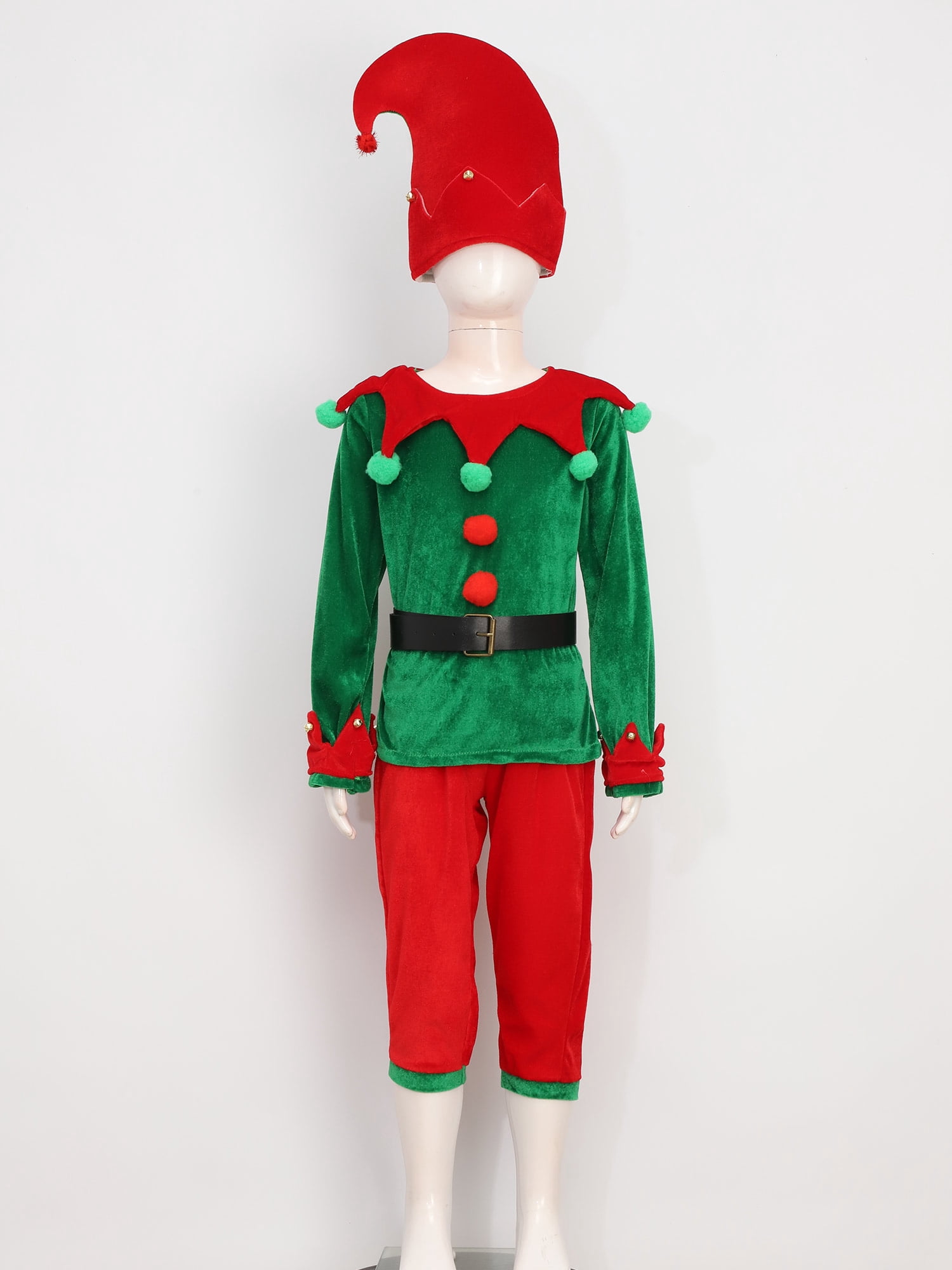 Haitryli 7Pcs Kids Christmas Elf Outfits Xmas Elves Party Santa Litter Helper Fancy Dress Up Set Green 140