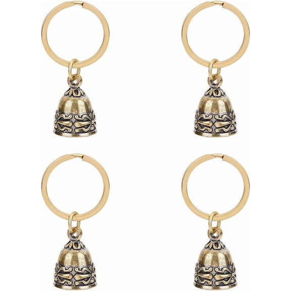 4 Pcs Christmas Bells Pendant Keychain Antique Golden Copper Collar Bell Small Jingle Bells Craft Bells