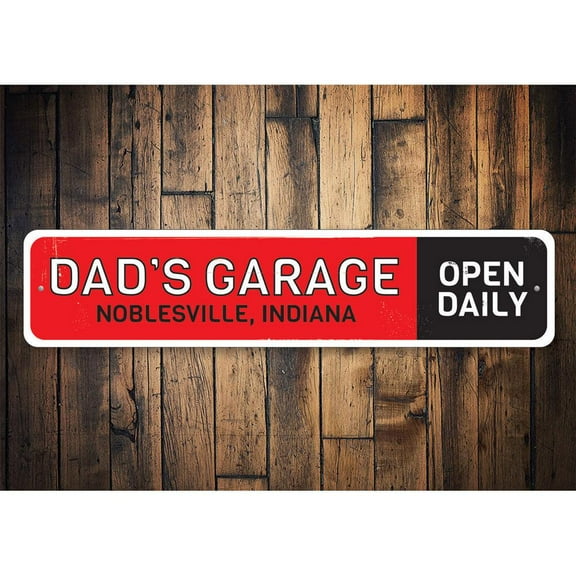 Dads Garage Open Daily Novelty Sign, Metal Wall Decor - 4x18 inches