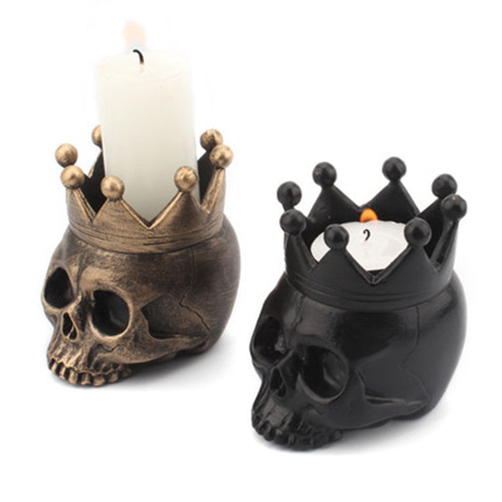 Set of 3 Skulls Gothic Tea Light Candle Holder Celtic Beige Resin Ornament 