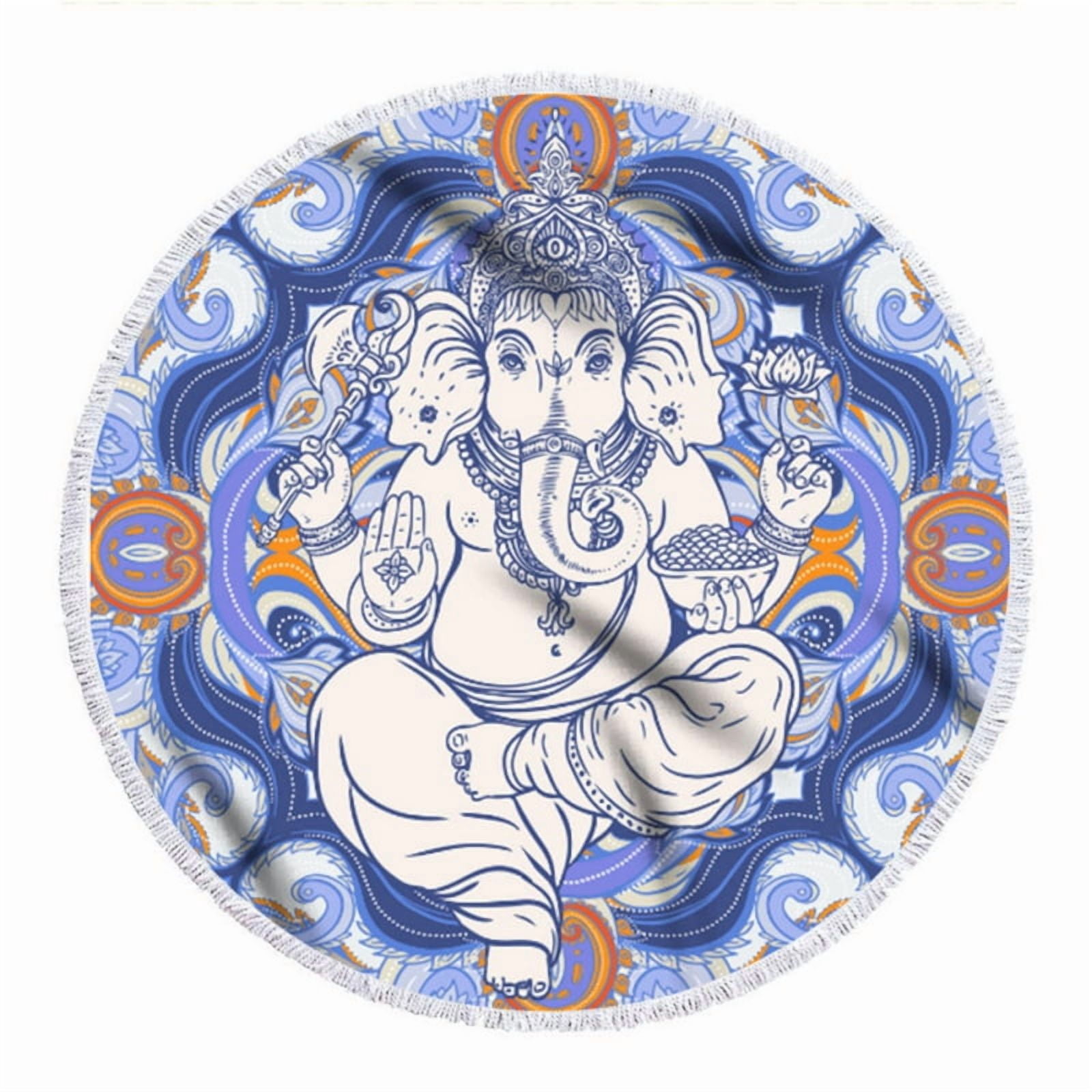 Microfiber Beach Towel Round Animal Elephant Printing Shawl Beach Towel Tapestry