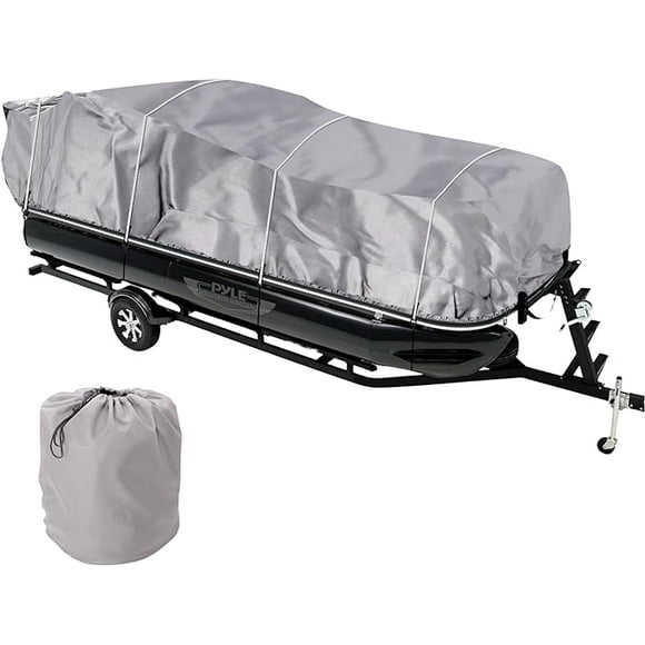 Housse de Rangement Ajustable pour Bateau Universelle - Protection des Bateaux Pontons 25 Pieds-28'L à 96” Tissu Polyester Résistant à l'Eau et à la Moisissure, Sangle de Serrage, Cordon Élastique, Sac - Pyle PCVHP442