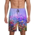 thumbnail image 1 of Vsdgher Short de Pyjama Homme Imprimé Fleur Cosmos Violet Coloré Bas de Détente Short de Sommeil Taille Élastique Léger avec Poches-TTG, 1 of 6
