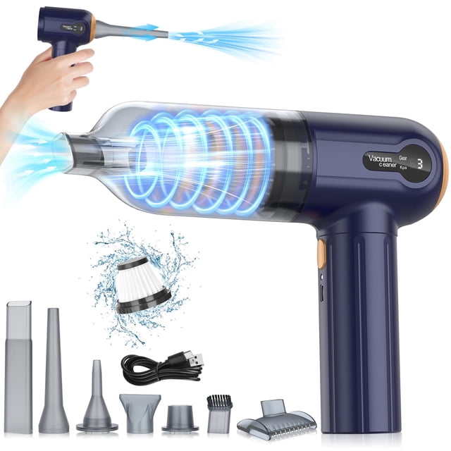 Aspirador de Mano 4 en 1 para Coche, 15000 Pa, Mini Soplador de Aire Portátil Inalámbrico, Aspiradora Recargable de Pantalla LED, Fuerte Succión para Limpieza de Coche, Hogar, Oficina(Gris)