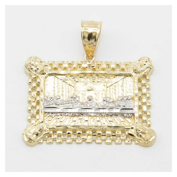 Diamond-Cut Rectangle Railroad The Last Supper Medallion Pendant Unisex Adult 10K Yellow White Gold, All Sizes - Goldum NYC