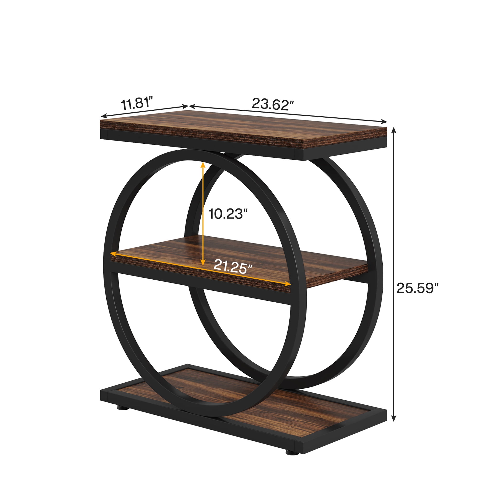 MAYEERTY Industrial 3-Tier Side Table, Slim End Table with Round Metal Frame, Suitable for Living Room, Bedroom and Outdoor Spaces
