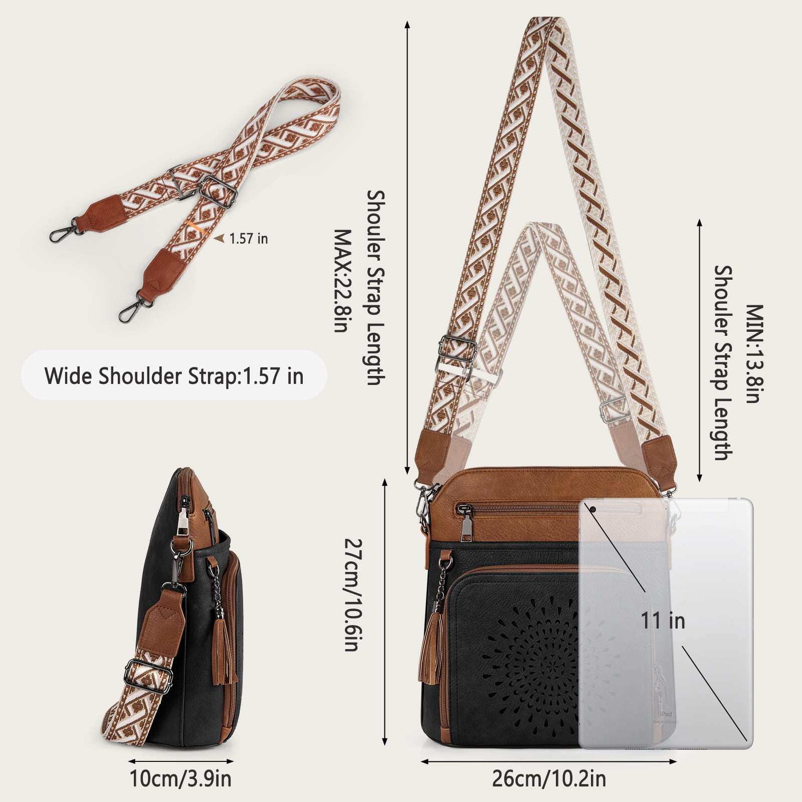 RAINSMORE Crossbody Bags for Women Leather Crossbody Purse Designer Womens Shoulder Handbags Trendy Cross Body Purse,BlackBrown