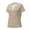 thumbnail image 2 of Goofa Watercolor Wildflowers Pattern Womens Deep V Neck Low Cut Tops Casual Summer Short Sleeve Ribbed Knit T-Shirts-XX-Large, 2 of 5