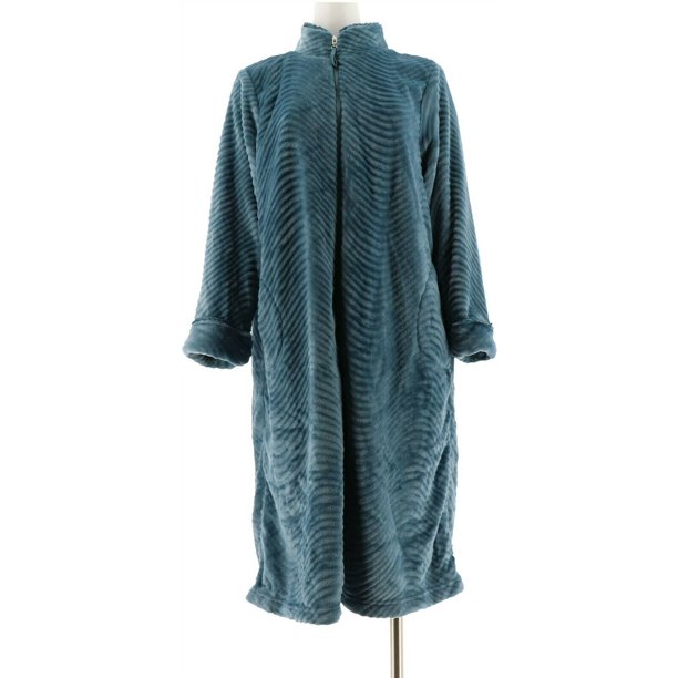 Stan Herman - Stan Herman Silky Plush Trimmed Wave Zip Robe Women's
