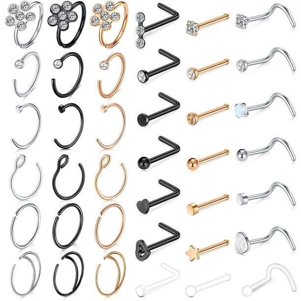 20g L Shaped/Screw Nose Rings Studs Set Diamond Heart Briana Williams