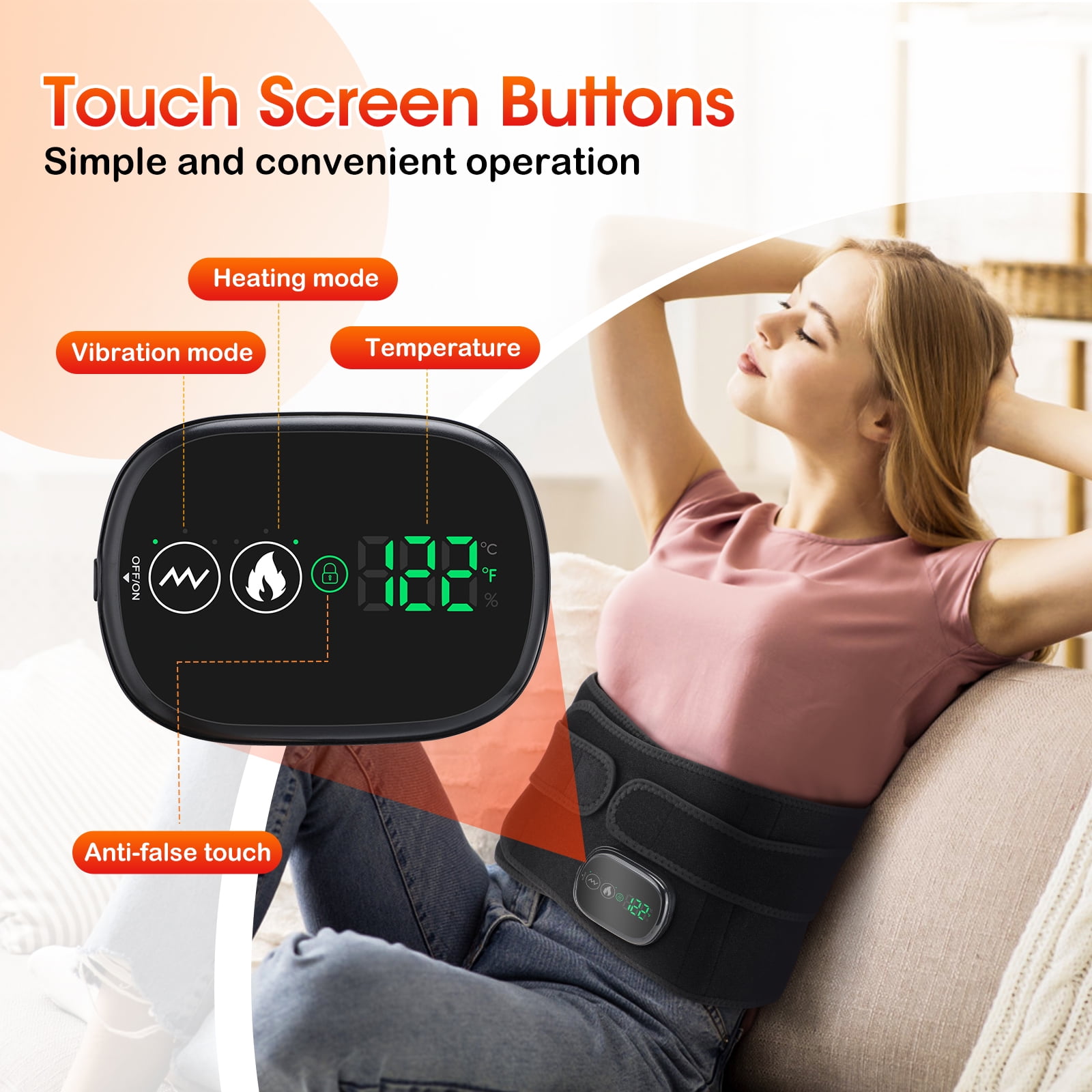 Cordless Heating Waist Belt, Heating Pad for Back Abdominal Pain Relief, Lower Back Massager 3 Vibration Modes & 3 Heating Levels 5000mAh Heated Back Massage Support Belt, Gifts for Men Women, Black