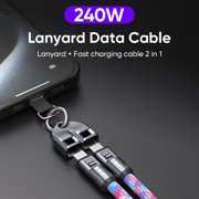 BotaniNest Type C To Type C 240W Charging With Wearable Bracelet Design 5A Fast Charging USB C Phone Crossbody&Wrist Strap Lanyard Portable Fashion Fast Charger (120cm/47.24in)