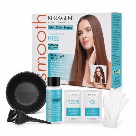 Keragen - Brazilian Keratin Hair Smoothing Treatment Express Home Kit - Blowout Straightening System, with 2 Oz Formaldehyde Free Treatment, 2 Oz Clarifying Shampoo and Aftercare Samples