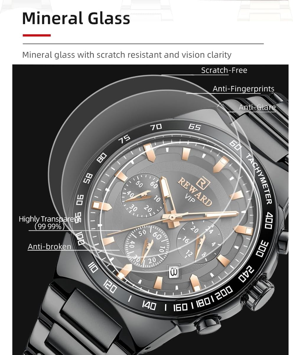 2025 New Design REWARD VIP Business Watches for Men Stainless Quartz Wristwatches Chronograph Luminous Sport Wrist Watch