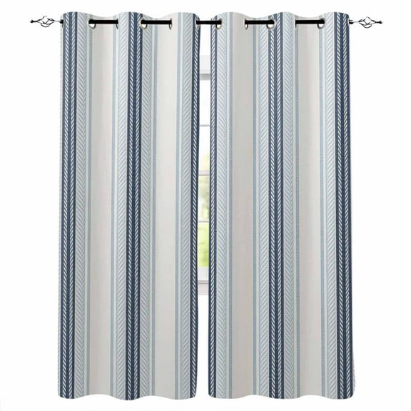 Fsddascl Blue Beige Blackout Curtains for Bedroom/Living Room, Thermal Insulated Kitchen Curtains, Modern Abstract Gradient Vertical Stripes Grommet Darkening Window Treatment Drapes 52"x72"x2