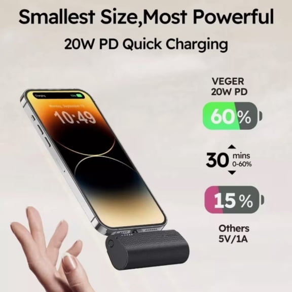 10000mAh Mini Power Bank 20W Fast Charging Portable Charger For iPhone/Android