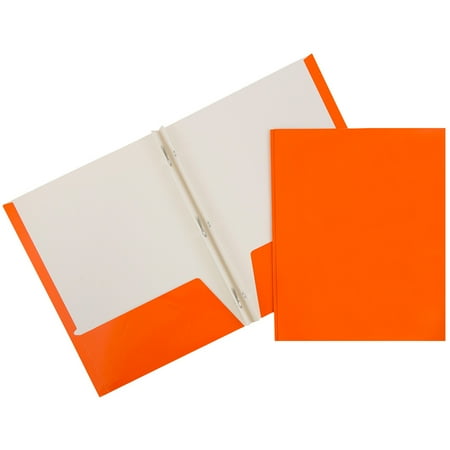 JAM Glossy Two Pocket Clip Folders, Orange, 6/Pack