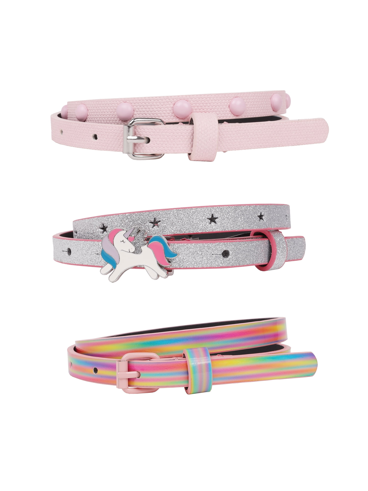 Wonder Nation Girls 3 for 1 Unicorn Combo Adjustable Strap Belts Pink or Silver XS/M