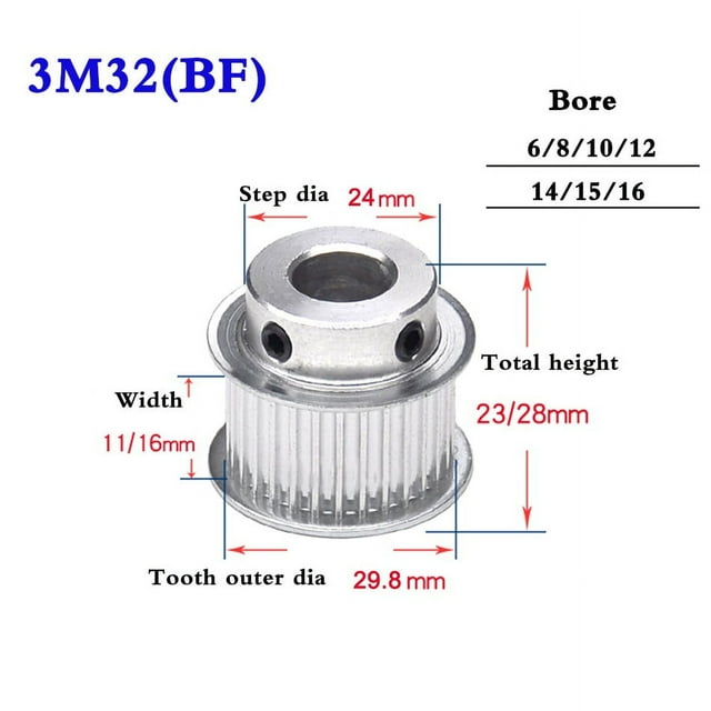 1Pcs 3M32 Tooth To 3M40 Tooth Synchronous Wheel Timing Belt Pulley Aluminum Alloy Width 11mm 16mm Bore 5-20mm ,Easy Installation