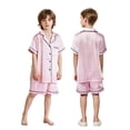 thumbnail image 3 of RUINIXCW Summer Family Matching Pajamas Sets Matching Pjs For Couples Silk Stain Family Pajamas for Women Men Button Down Short Sleeve Shirt and Lounge Shorts Sets 2 Pcs Loungewear Sleepwear, 3 of 9