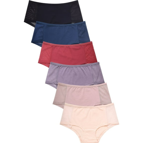 6 Packs of MAMIA Women's Cotton Low Rise Hipster Panty Underwear with Mesh Side Panel- Style#1