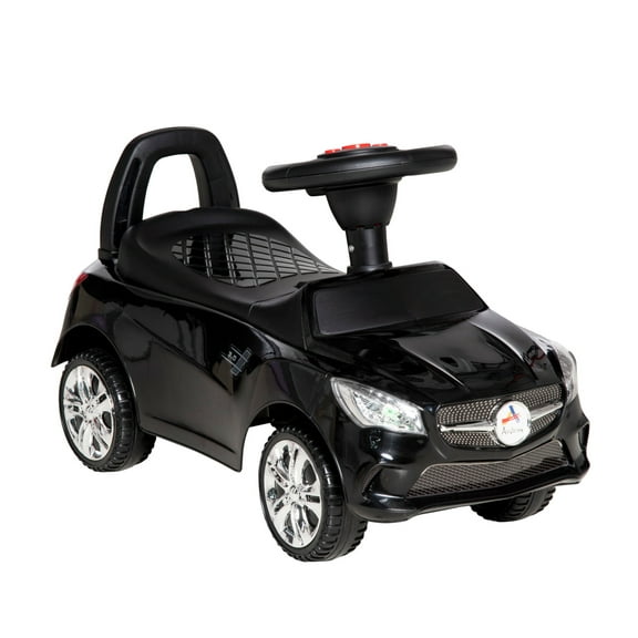 Kids Ride On Push Car, Foot-to-Floor Walking Sliding Toy Car for Toddler with Working Horn, Music, Headlights and Storage, Black