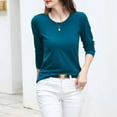 thumbnail image 4 of Ashirexll Long Sleeve Shirts for Women Plus Size Crew Neck Shirts Fall Fashion Basic Layering Slim Soft Thermal Underwear Tops Blue XL, 4 of 8