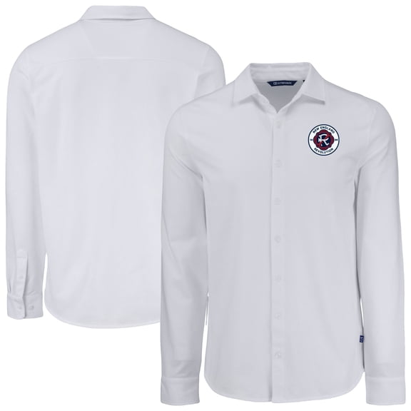 Men's Cutter & Buck White New England Revolution Knitted Advantage Tri-Blend Eco Soft Pique Long Sleeve Button-Up Shirt