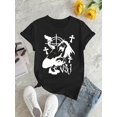 thumbnail image 3 of Women's Fashion Casual Round Neck Short Sleeve T-Shirt, Polyester Knit, Comfortable Summer Top with Graphic Print, All-Season Ladies Leisure Sportswear, 3 of 8
