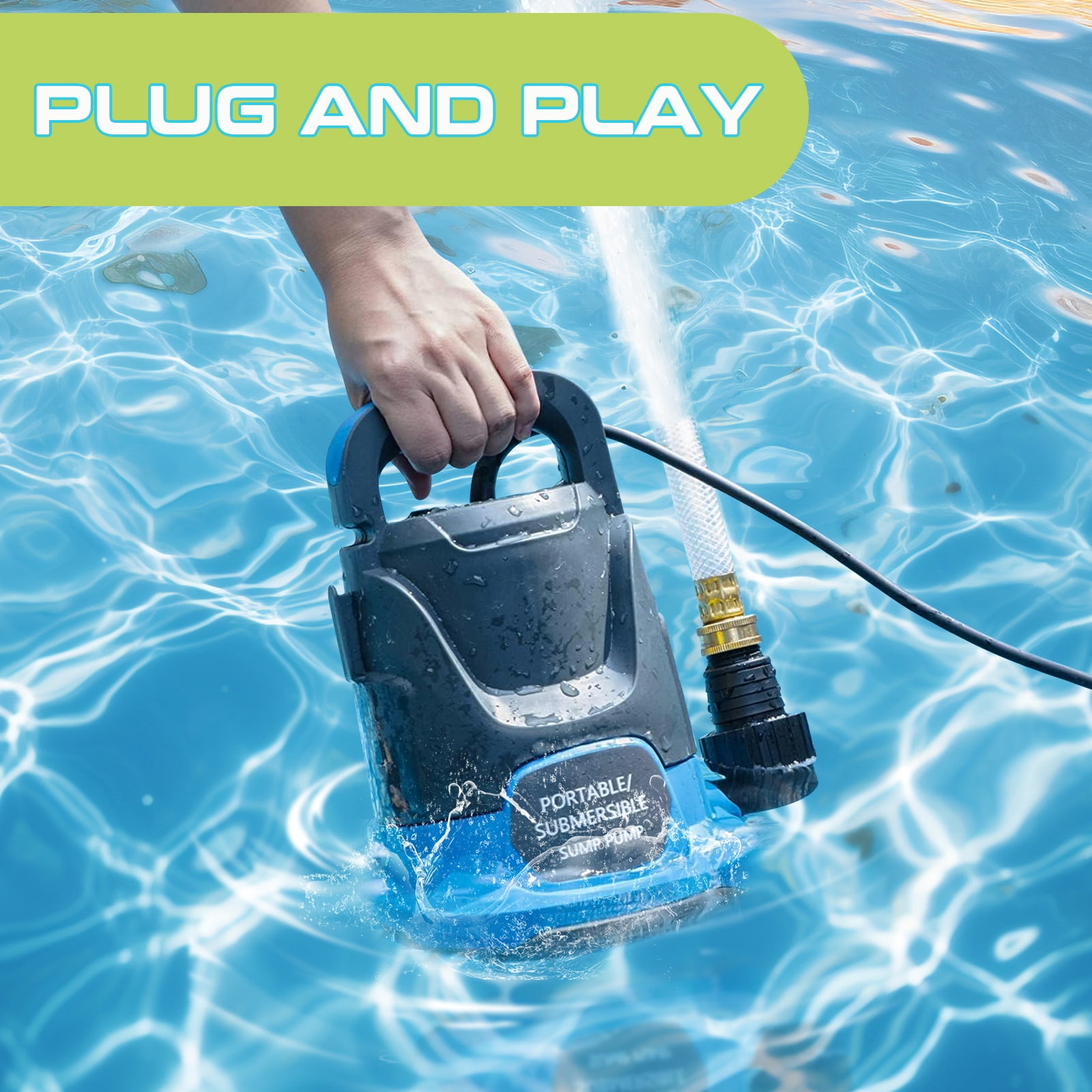 Sump Pump Submersible Water Pump 1.1HP 4700GPH Portable Water Transfer Pump Electric for Pool Draining Hot Tub Basement Utility Pumps Blue