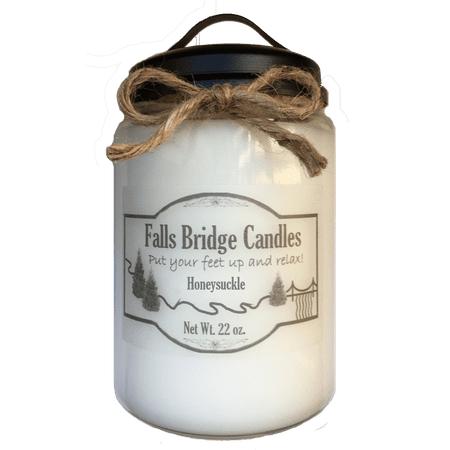 Honeysuckle Scented Jar Candle, 22-Ounce w/Handle Lid - Falls Bridge Candles