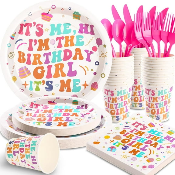 175 Pcs Girl Birthday Plates and Napkins Party Supplies, Its Me Hi Im The Birthday Girl Its Me Plates, Happy Birthday Party Decorations for Women Girls, Serves 25
