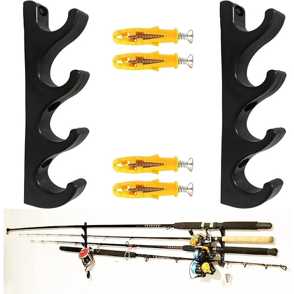 Horizontal Rod Rack for Fishing Rod Wall Rack Storage Fishing Rod Holder - Hold 4 Fishing Rods - Space Saving - Easy to Install - Hardware Included - No Fishing Rod