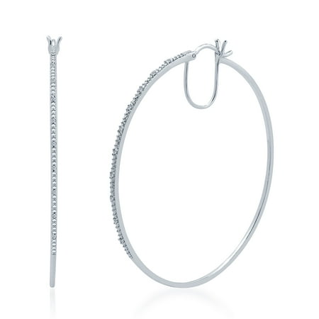 Sterling Silver 1 10 Ct Diamond Encrusted Hoop Earrings Sterling Silver 1 10 Ct Diamond Encrusted Hoop Earrings