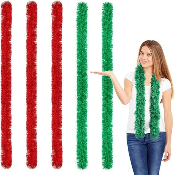 NOGIS 5pcs Feather Boas 5ft Artificial Fluffy Boas Bulk for DIY Crafts Wedding Party Christmas Costume Decor (Red/Green)