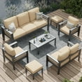 thumbnail image 2 of AECOJOY 7-Piece Outdoor Patio Set – Beige, Aluminum Sectional Sofa with Coffee Table, Seats 9, 2 of 8