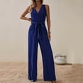 thumbnail image 4 of OVBMPZD Formal Women's Jumpsuit Dressy Wide Leg Smocked Blue V Neck Wedding Jumpsuits Birthday Outfits for Women L, 4 of 6
