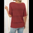 thumbnail image 6 of Womens Summer Tops Short Sleeve Crew Neck Knit Sweaters Red S, 6 of 7