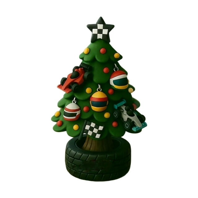 Racing Themed Christmas Tree Resin Ornament Small Decoration With Racing Car Design For Party Desktop Display