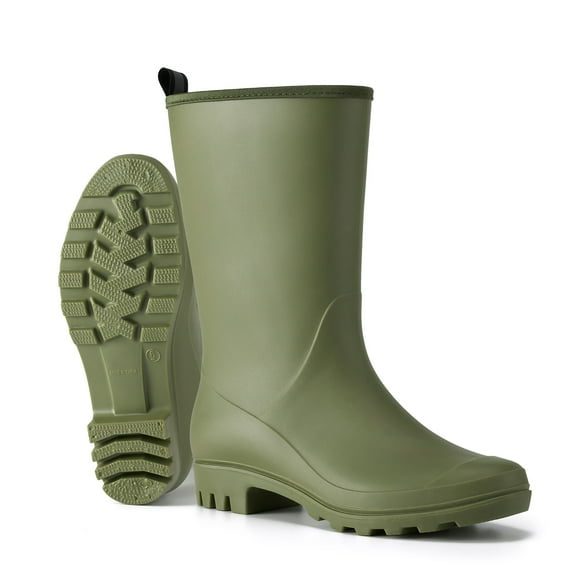 HISEA Rubber Wide Calf Rain Boots for Women Olive Green Size 8