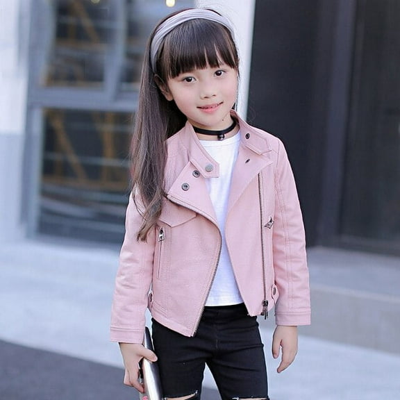 2019 New Autumn Girls Jacket pu Leather Zipper Jacket For Girls 3-12Yrs Fashion Solid Leather Coat Children Clothing Outerwear