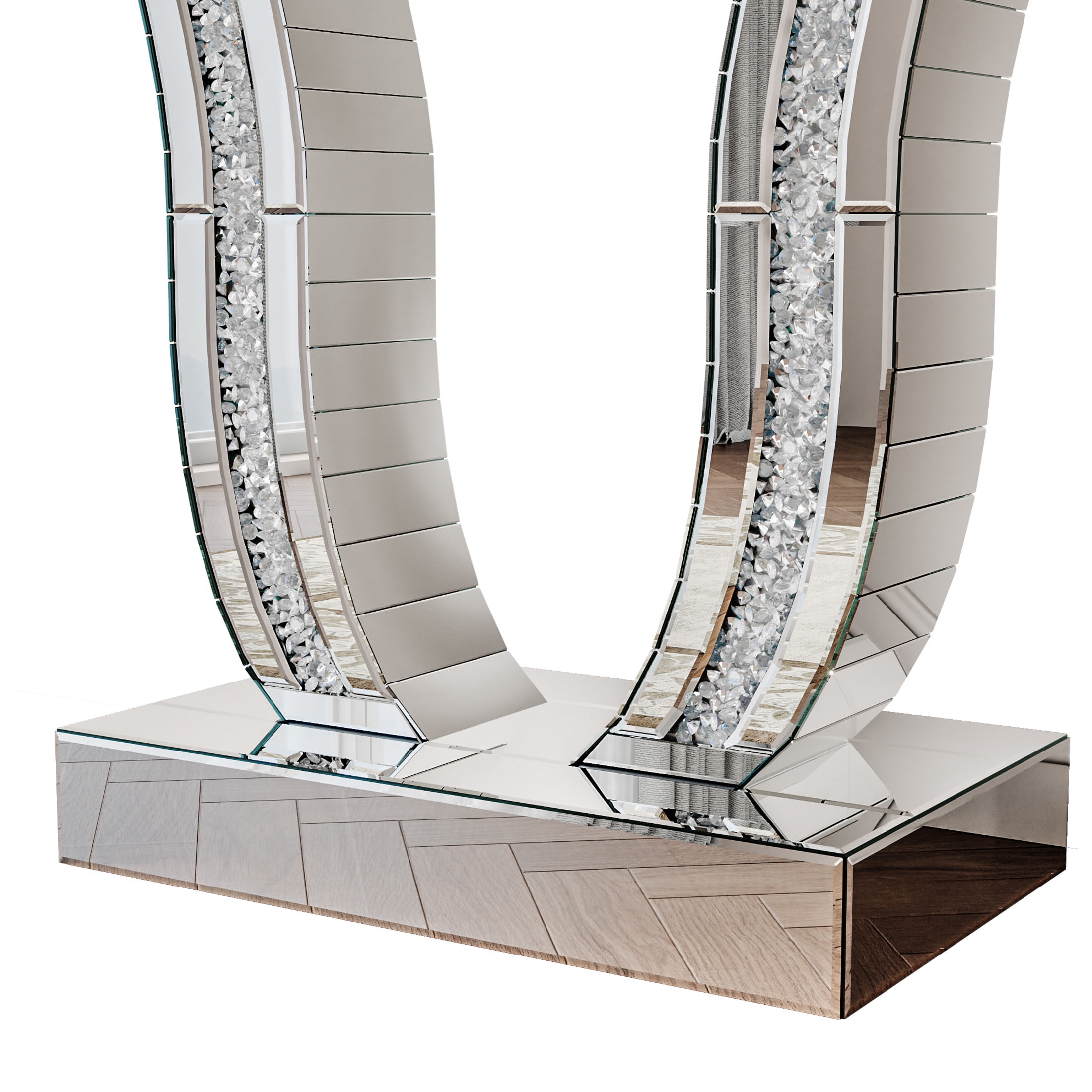 Noble House Mirrored Console Table, Modern Silver Entryway Sofa Table with Curved Stone-Inlaid Legs, Silver Glam Entryway Table,Silver