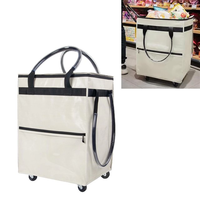 Sac d'Épicerie Réutilisable sur Roues, Sac Fourre-Tout Roulant Pliable Imperméable, Chariot de Magasinage Portable Grande Capacité avec Poignée Incassable pour Déménagement, Voyage, Camping