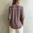 thumbnail image 5 of PBFRDSJ Womens 3/4 Sleeeve Striped Button Down Shirt Vintage Collar Loose Fit Casual Blouse for Office Business, 5 of 6