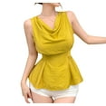 thumbnail image 2 of Women Summer Cowl Neck Tank Tops Flowy Peplum Tops Sleeveless Waist Tie Casual Tank Tops Mustard Yellow M, 2 of 9