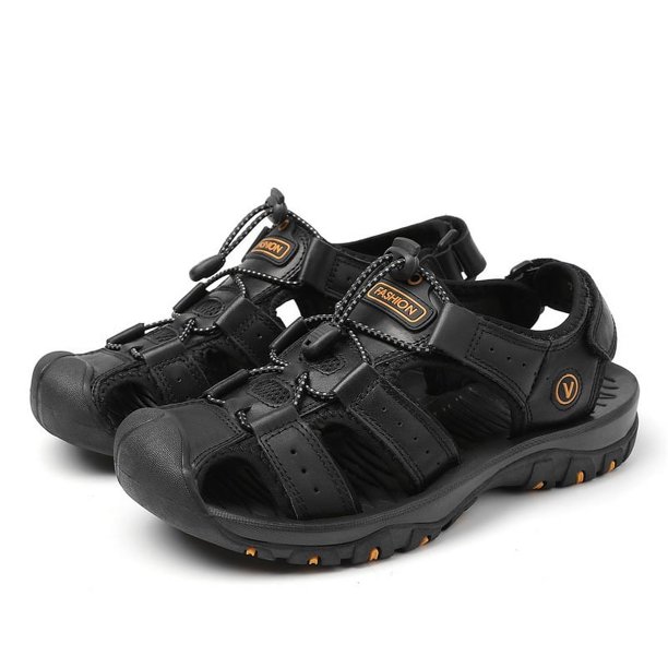 Sandalias de verano para hombre, zapatos de playa de piel de vaca con capa superior, sandalias de suela suave antideslizantes para exteriores para hombre, sandalias de gran tamaño para hombre