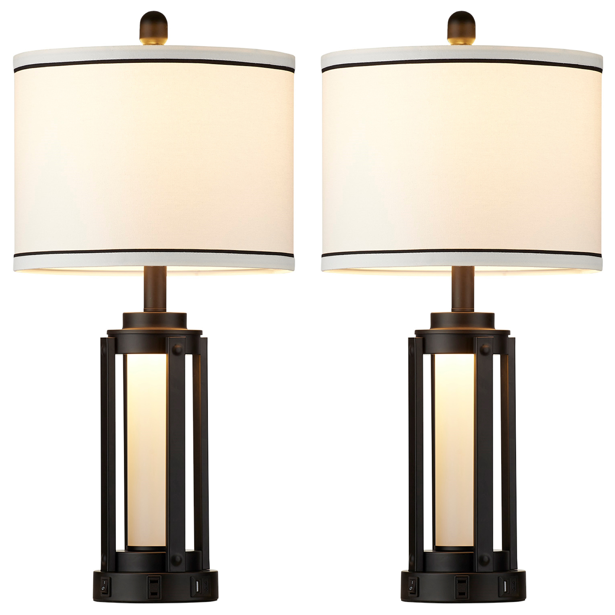 Cinkeda 25.5-Inch Table Lamp Set of 2, Black Metal with USB photo 6