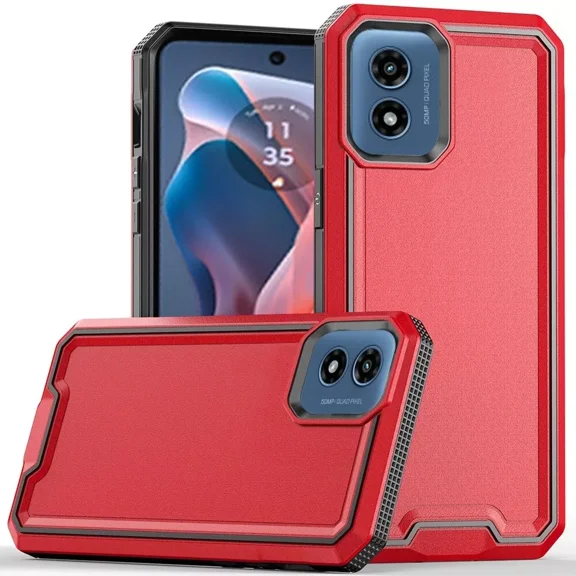 For Motorola Moto G Play 2024 XT2413V Slim Shockproof Hybrid Cover Cellphone Case   Tempered Glass - Modern Fused Red