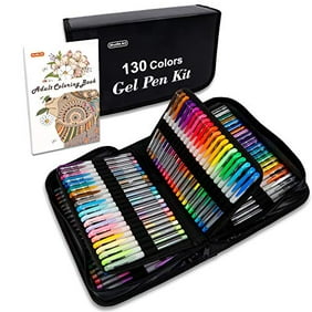 Shuttle Art 130 Colors Gel Pen with 1 Coloring Book in Travel Case
