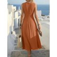 thumbnail image 2 of Womens Orange Sleeveless Maxi Dress With Criss-Cross Waist, Casual V-Neck, 2 of 4
